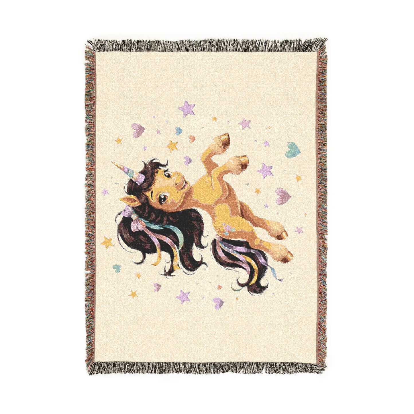 Chestnut Joy Magical Unicorn 100% Cotton Woven Throw Blanket Original Artwork Heirloom Keepsake Fringe unicorns4everyone