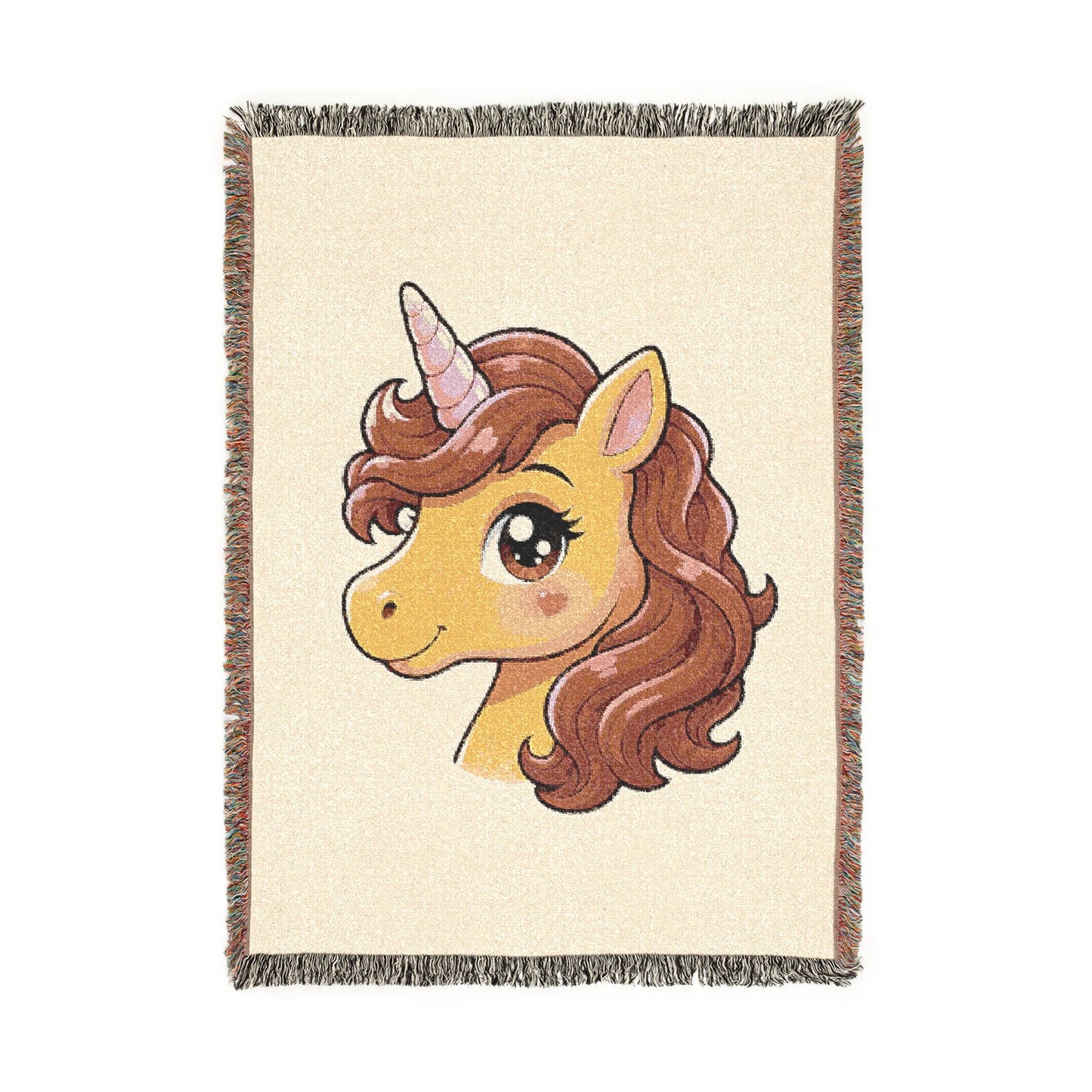 Auburn Sweet Golden Unicorn Throw Blanket — Cute Unicorns4everyone Woven Fringe Blanket