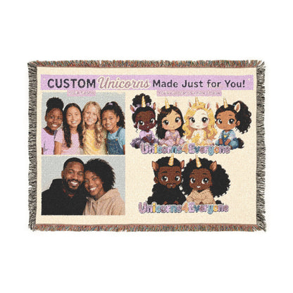PERSONALIZED CUSTOM ONE OF A KINDl Unicorns4everyone Throw Blanket — Cute Black Unicorn Woven Fringe Blanket