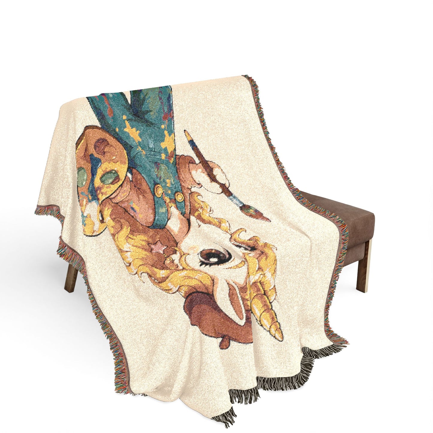 Poppy and Her Paintbrush 100% Cotton Woven Throw Blanket Original Artwork Heirloom Keepsake Unicorns4everyone