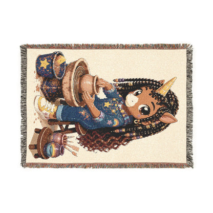 Crafting Chloe and the Rainbow Clay Pot 100% Cotton Woven Throw Blanket Original Artwork Heirloom Keepsake Unicorns4everyone