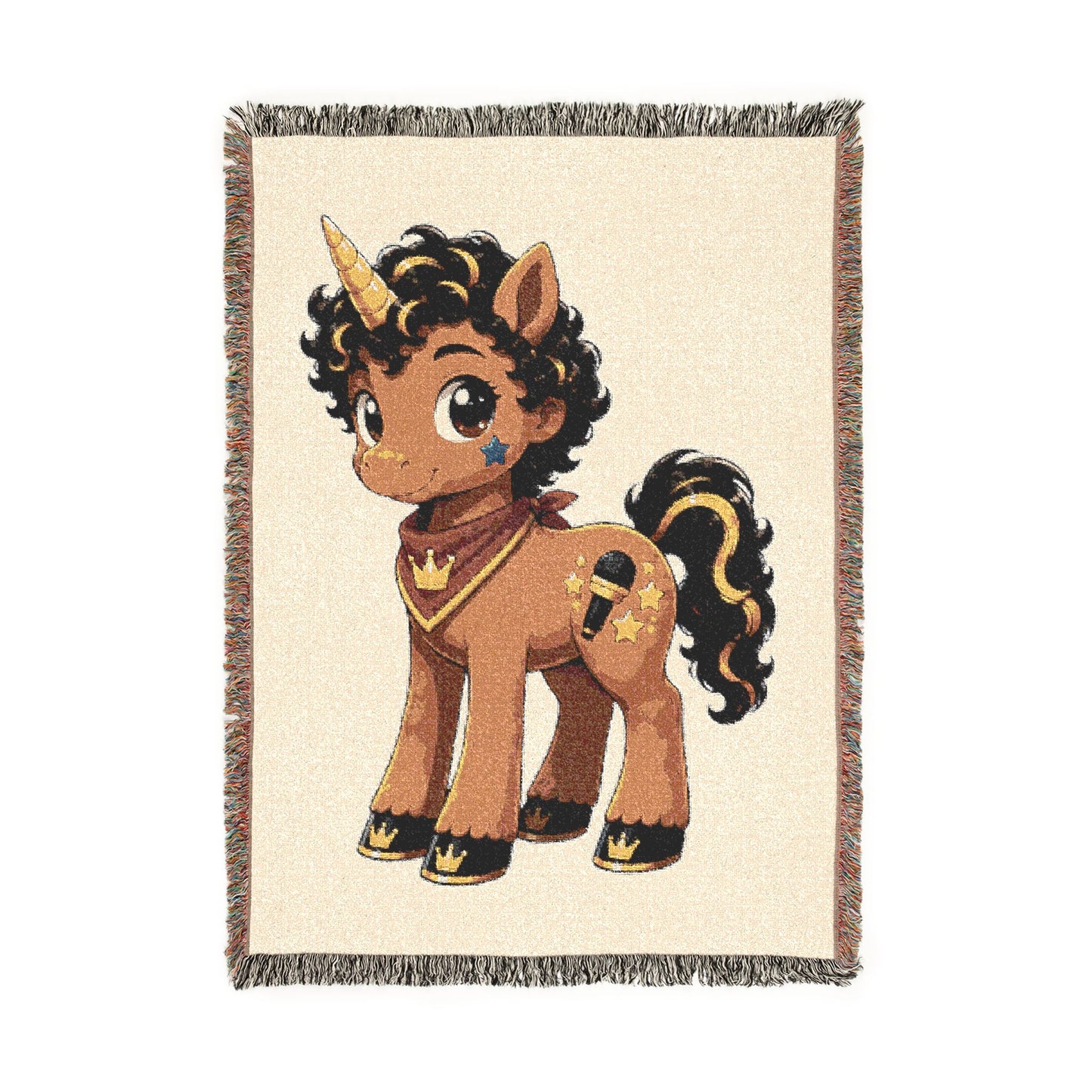 Rockstar Jett Ready for His First Unicorn Concert 100% Cotton Woven Throw Blanket Original Artwork Heirloom Keepsake Unicorns4everyone