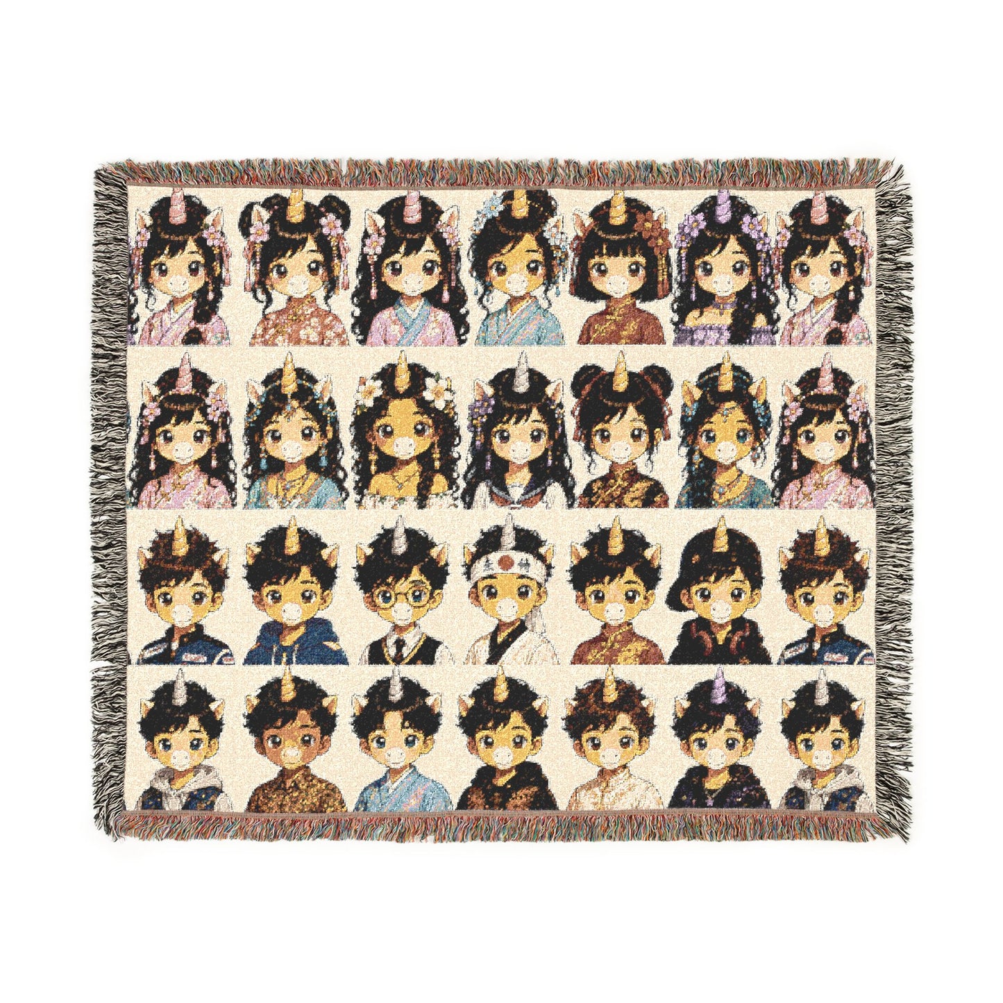 World Traveler East Asia Unicorn Crew 100% Cotton Woven Throw Original Artwork Heirloom Keepsake