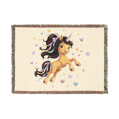 Chestnut Joy Magical Unicorn 100% Cotton Woven Throw Blanket Original Artwork Heirloom Keepsake  Fringe unicorns4everyone