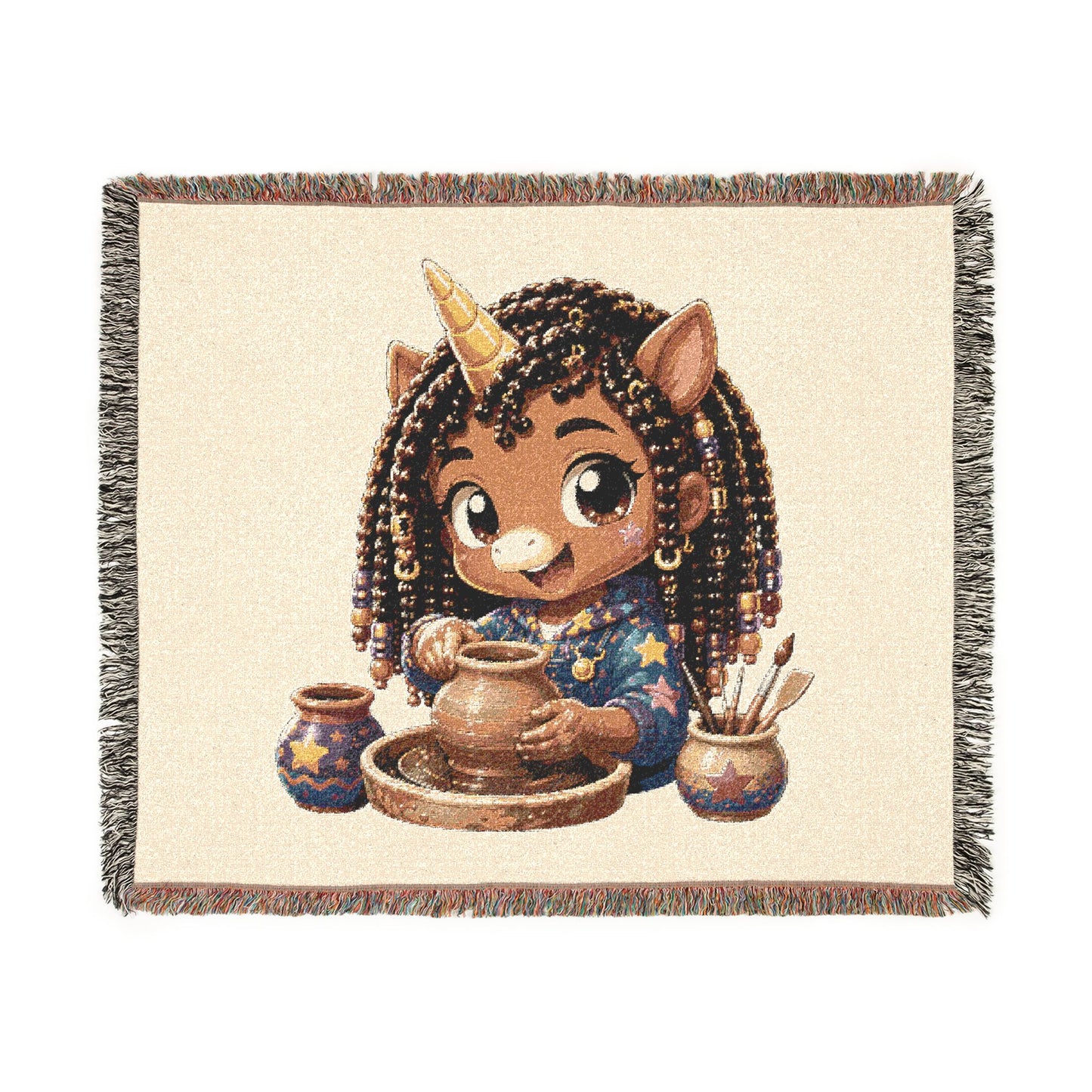 Little Crafting Chloe 100% Cotton Woven Throw Blanket Original Artwork Heirloom Keepsake Unicorns4everyone
