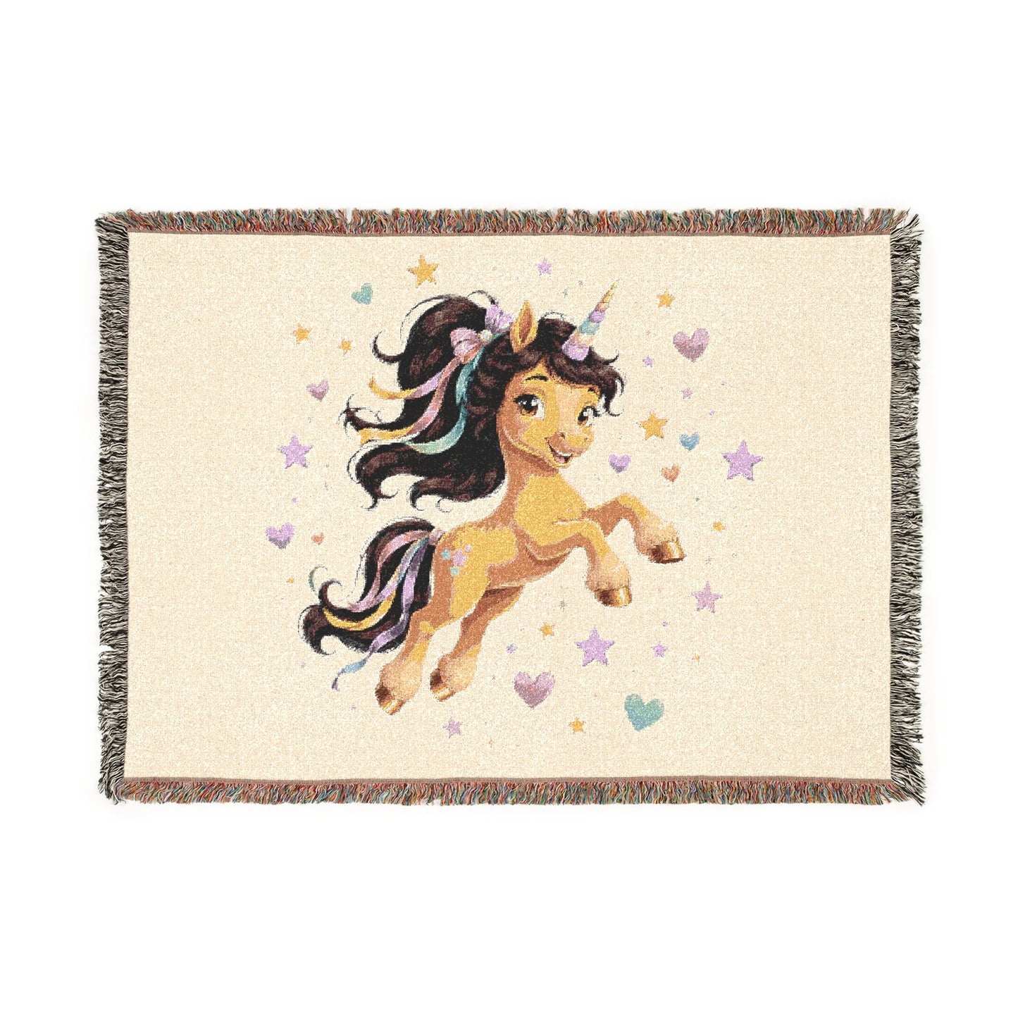 Golden Joy Unicorns4everyone Throw Blanket — Cute Black Unicorn Woven Fringe Blanket