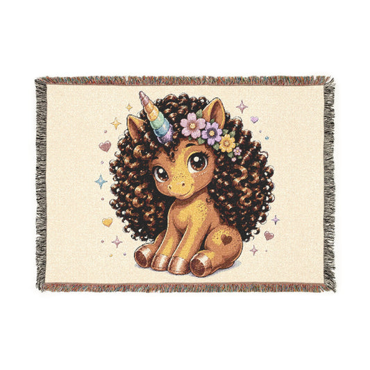 Dahlia Dream Magical Unicorn 100% Cotton Woven Throw Blanket Original Artwork Heirloom Keepsake 52 × 37 Fringe unicorns4everyone