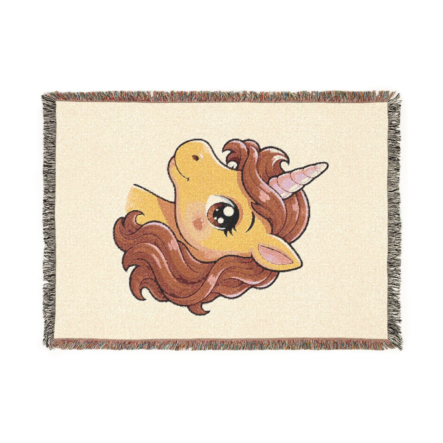 Auburn Sweet Golden Unicorn Throw Blanket — Cute Unicorns4everyone Woven Fringe Blanket