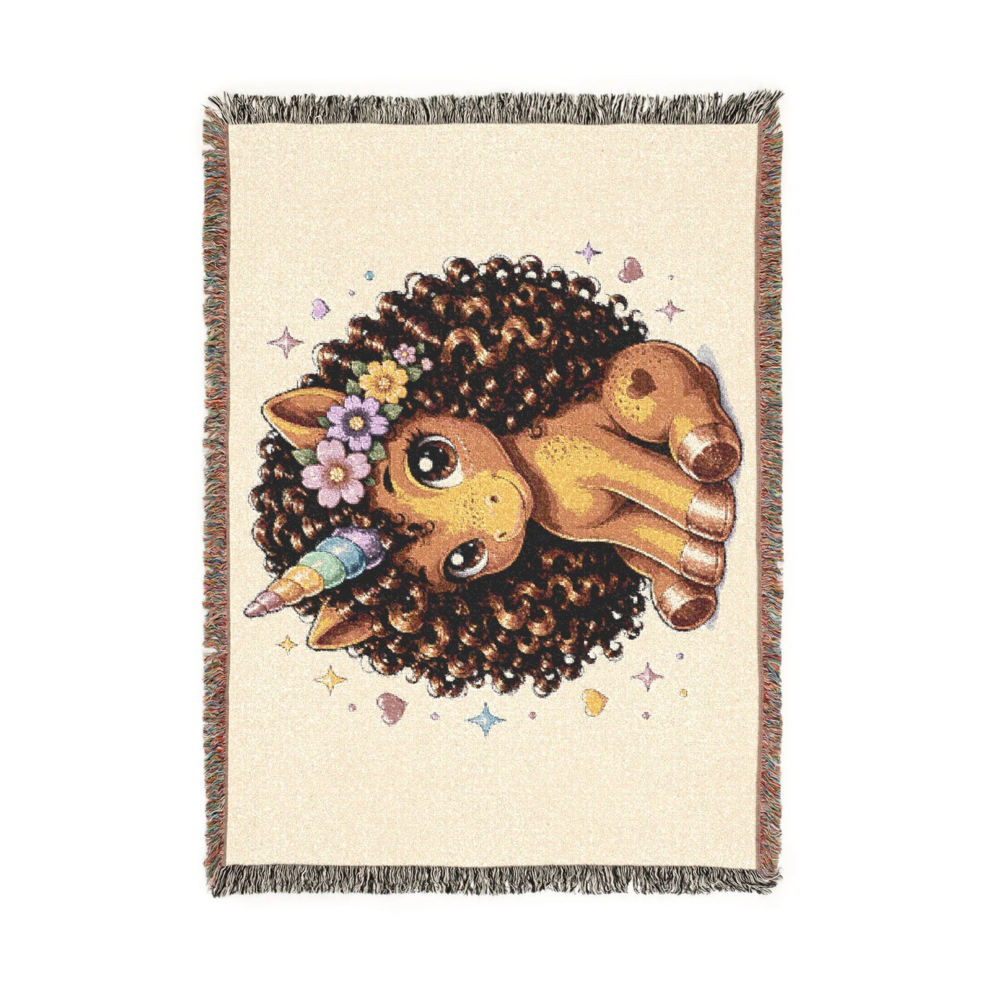 Dahlia Dream Magical Unicorn 100% Cotton Woven Throw Blanket Original Artwork Heirloom Keepsake 52 × 37 Fringe unicorns4everyone