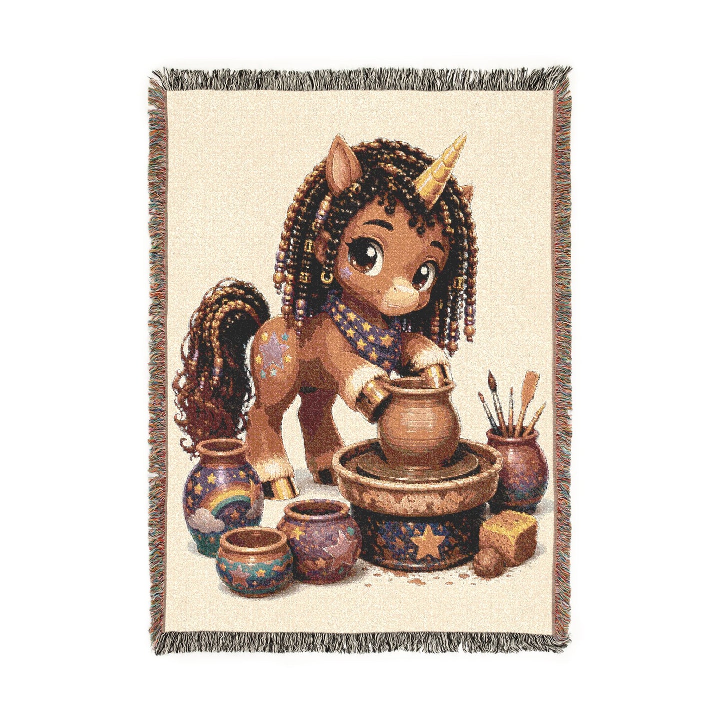 Crafting Chloe The Unicorn Potter 100% Cotton Woven Throw Blanket Original Artwork Heirloom Keepsake Unicorns4everyone