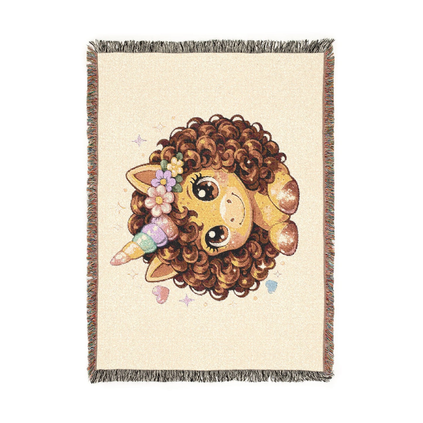 Curly Freckles Crystal Unicorn 100% Cotton Woven Throw Blanket Original Artwork Heirloom Keepsake Woven Fringe Blanket