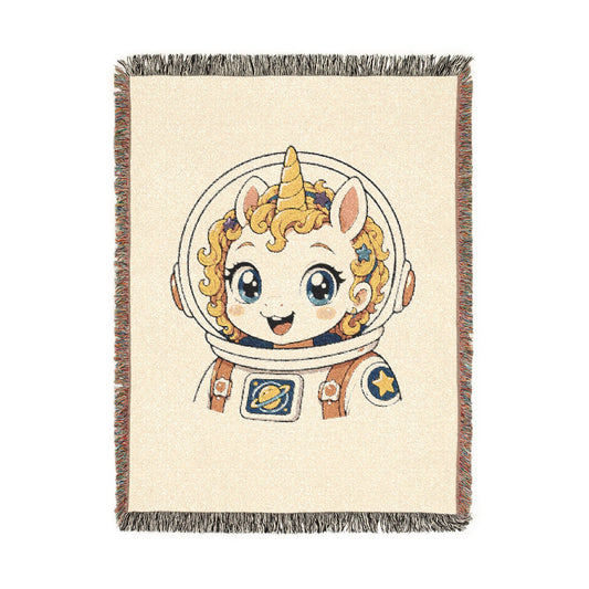 Little Astronaut Nova Unicorn 100% Cotton Woven Throw Blanket Original Artwork Heirloom Keepsake Unicorns4everyone