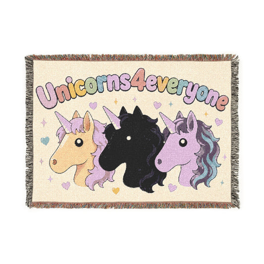 Happy Unicorns4everyone Throw Blanket — Cute celebrate your heritage Black Unicorn Woven Fringe Blanket