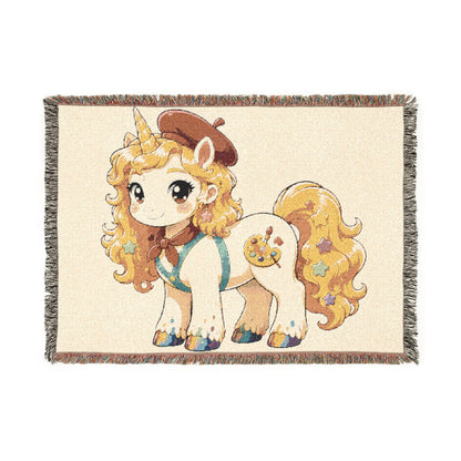Poppy the Painting Unicorn 100% Cotton Woven Throw Blanket Original Artwork Heirloom Keepsake Unicorns4everyone