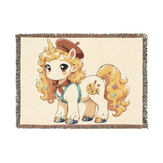 Poppy the Painting Unicorn 100% Cotton Woven Throw Blanket Original Artwork Heirloom Keepsake Unicorns4everyone
