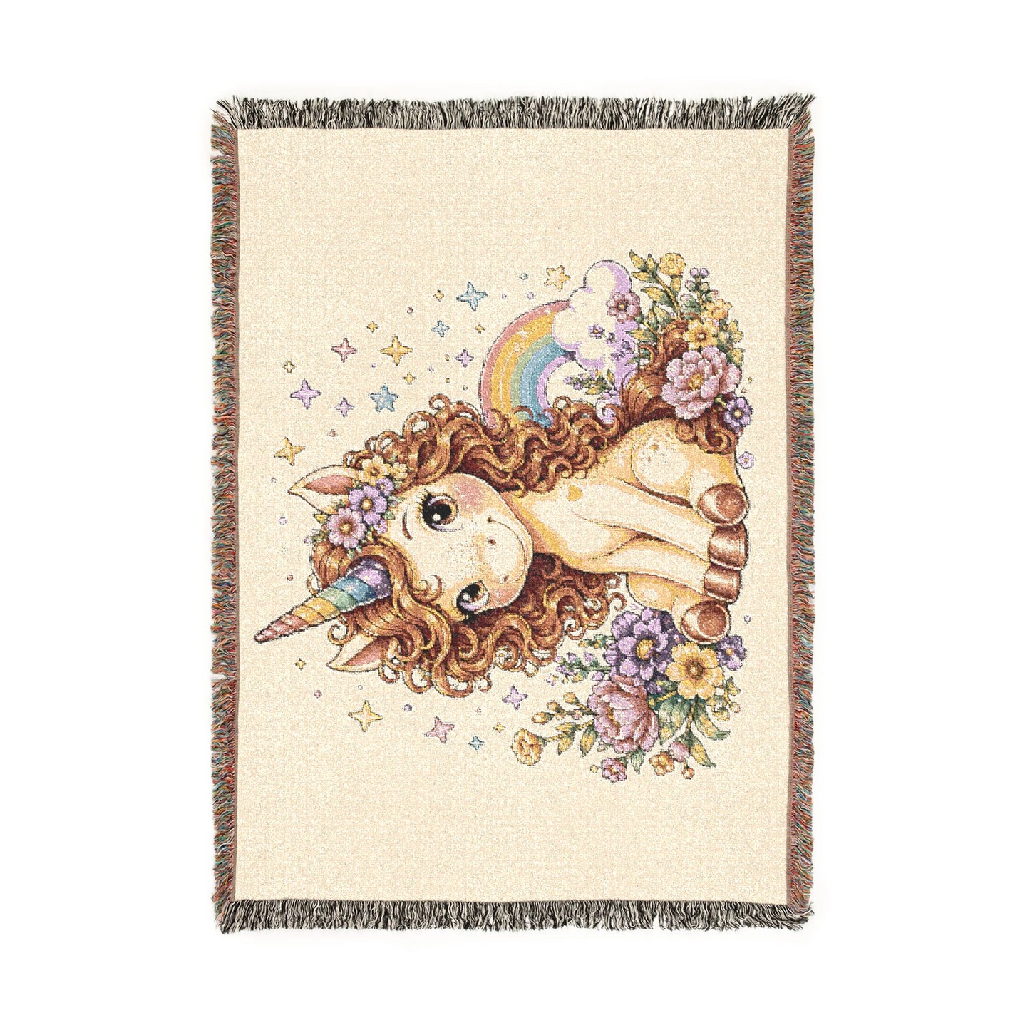 Sandy Skye Magical Unicorn 100% Cotton Woven Throw Blanket Original Artwork Heirloom Keepsake Fringe unicorns4everyone