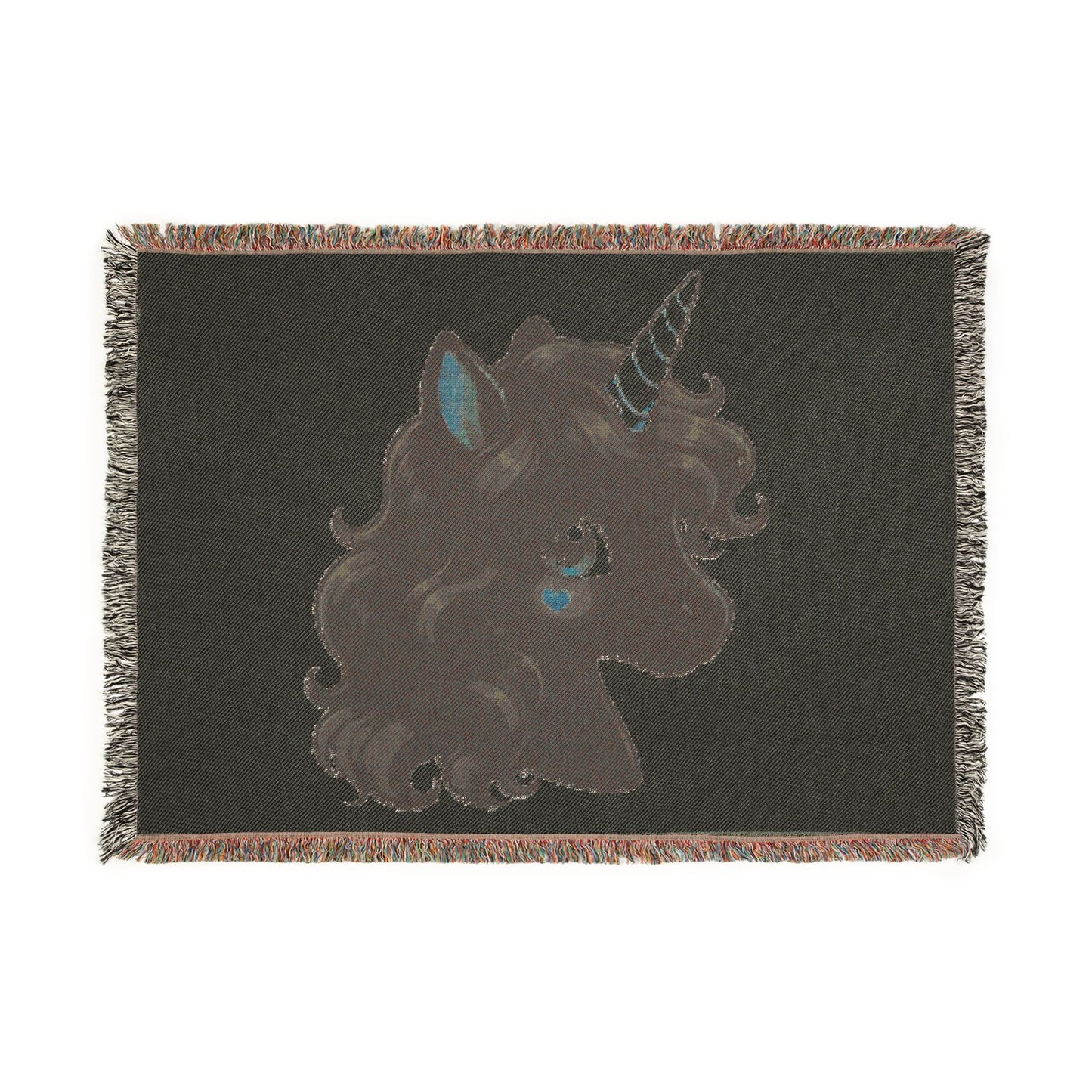 Ebony Magical Unicorns4everyone Throw Blanket — Cute Black Unicorn Woven Fringe Blanket