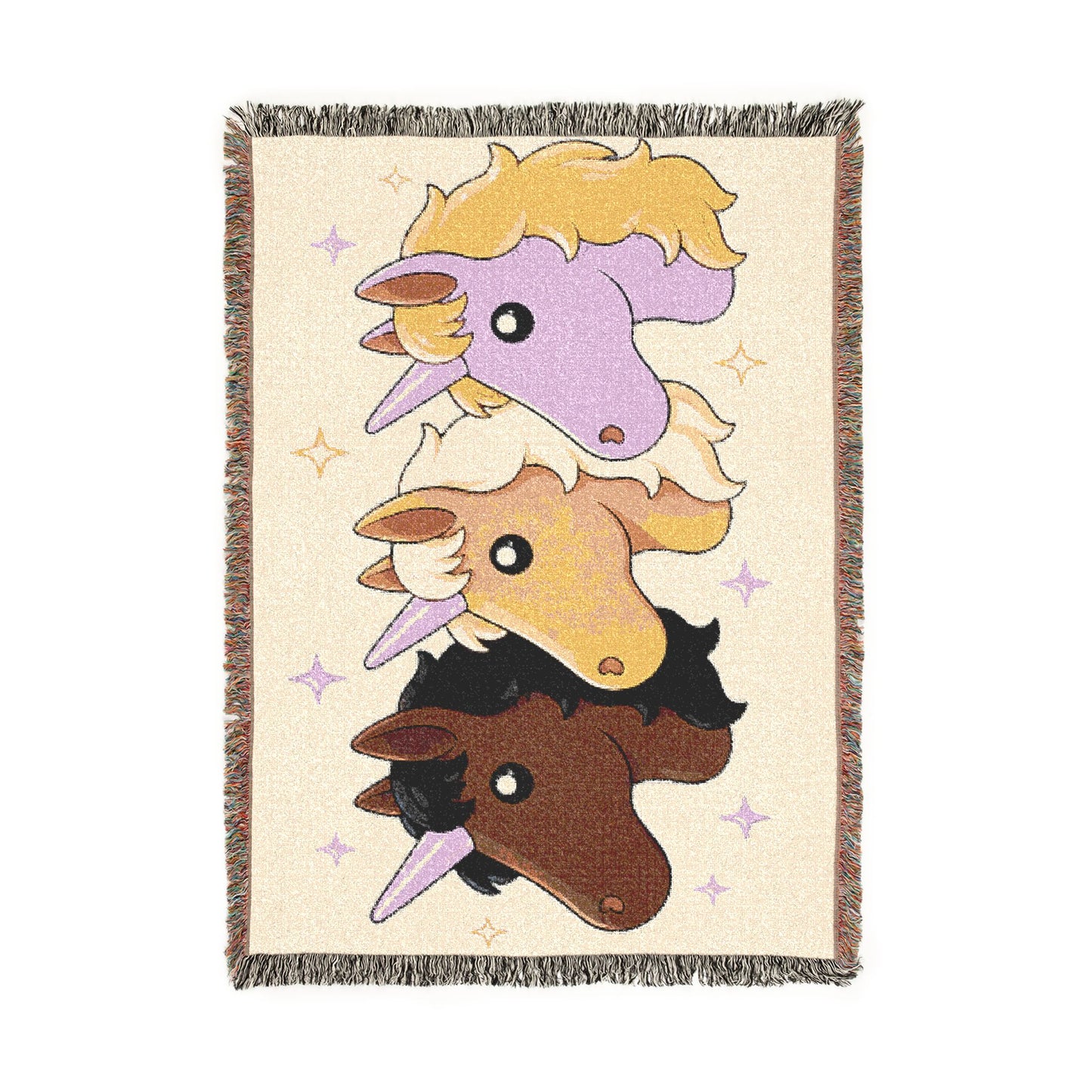 Unity Magical Unicorn Crew 100% Cotton Woven Throw Blanket Original Artwork Heirloom Keepsake 52 × 37 Fringe unicorns4everyone