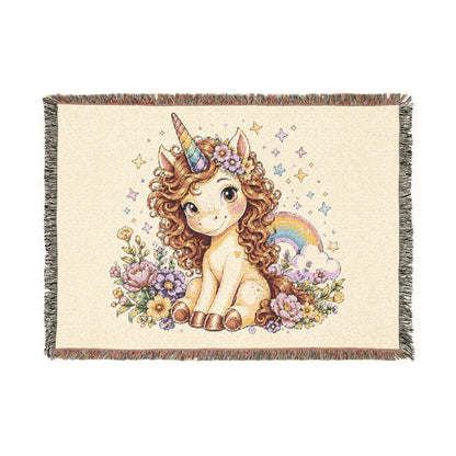 Sandy Skye Magical Unicorn 100% Cotton Woven Throw Blanket Original Artwork Heirloom Keepsake Fringe unicorns4everyone