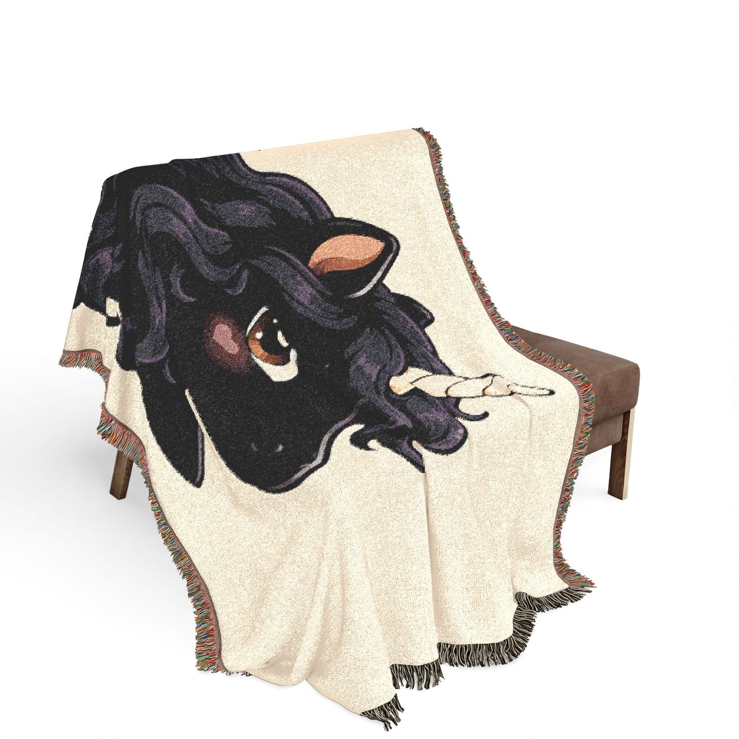Luna Noir Uncorn 100% Cotton Woven Throw Blanket Original Artwork Heirloom Keepsake Woven Fringe Blanket unicorns4everyone