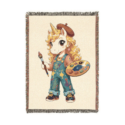 Poppy and Her Paintbrush 100% Cotton Woven Throw Blanket Original Artwork Heirloom Keepsake Unicorns4everyone