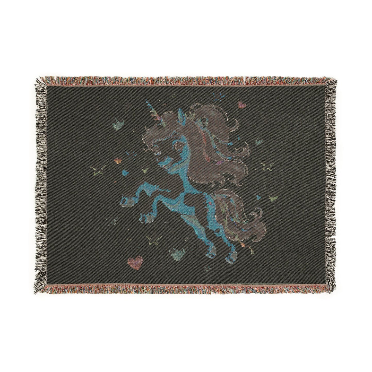Chestnut Joy Magical Unicorn 100% Cotton Woven Throw Blanket Original Artwork Heirloom Keepsake  Fringe unicorns4everyone