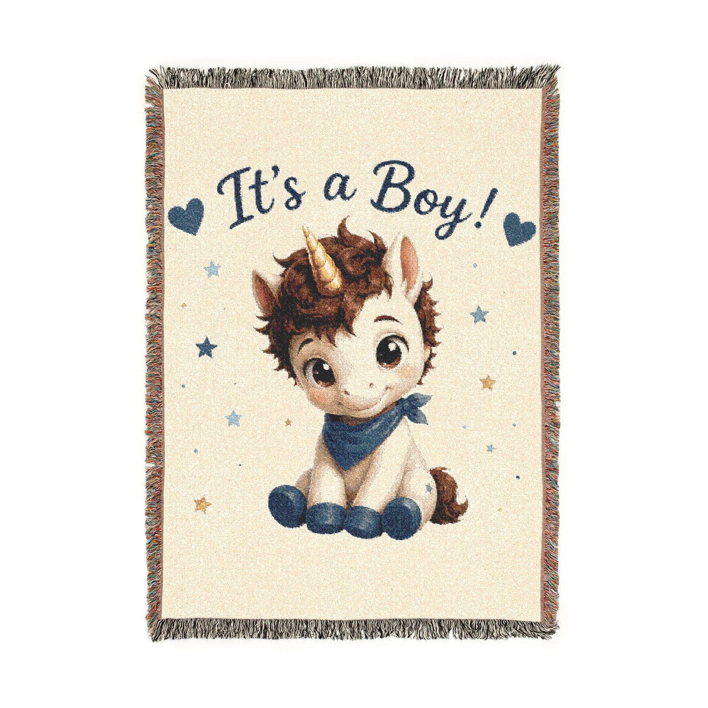 It is a boy Cool Chris Magical Unicorn 100% Cotton Woven Throw Blanket Original Artwork Heirloom Keepsake Fringe unicorns4everyone