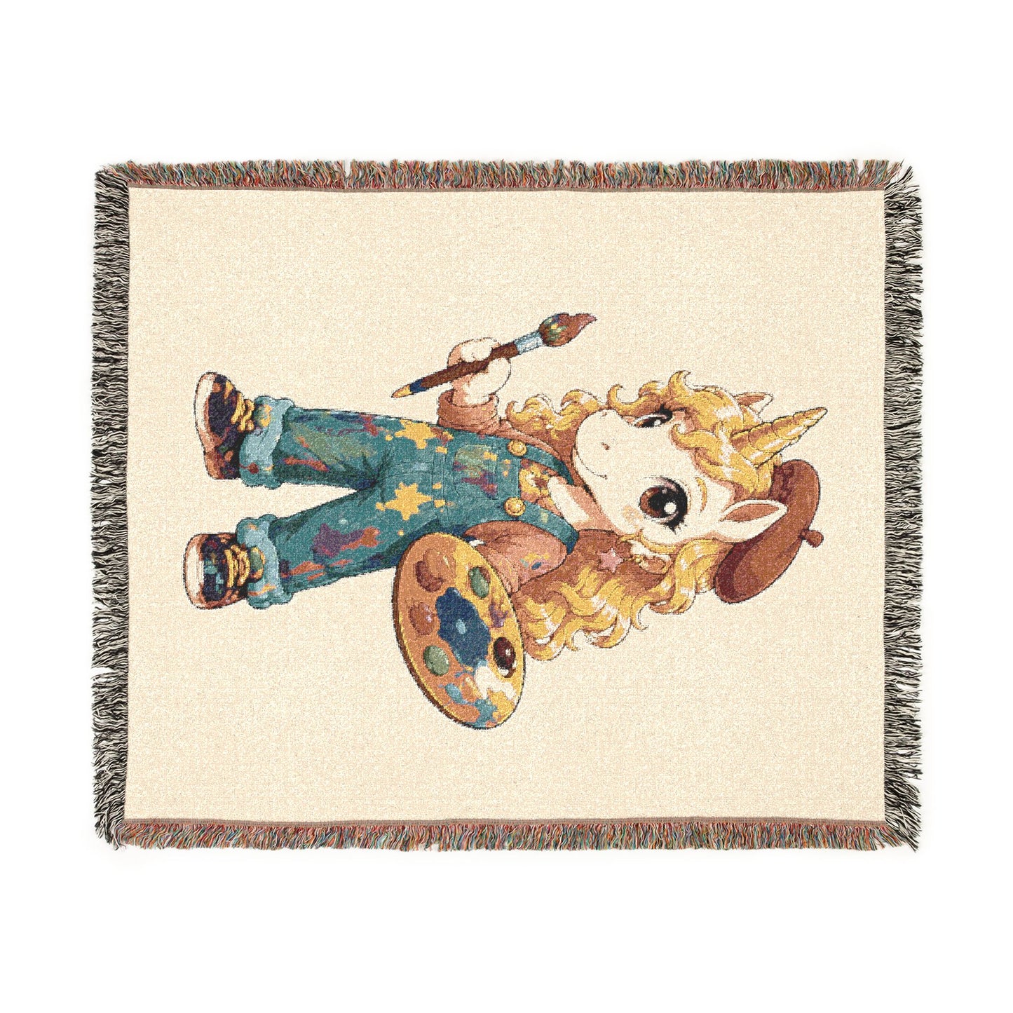 Poppy and Her Paintbrush 100% Cotton Woven Throw Blanket Original Artwork Heirloom Keepsake Unicorns4everyone