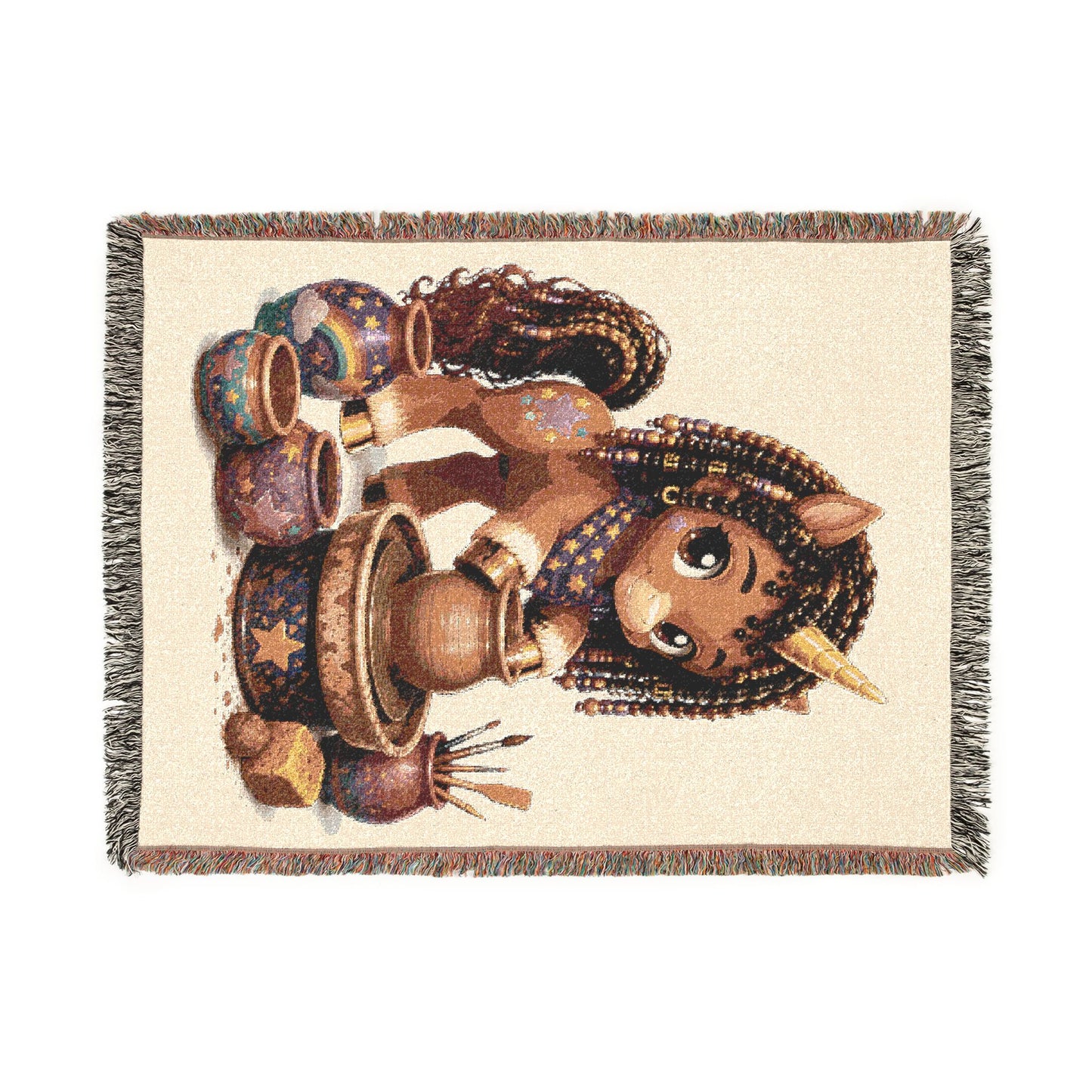 Crafting Chloe The Unicorn Potter 100% Cotton Woven Throw Blanket Original Artwork Heirloom Keepsake Unicorns4everyone