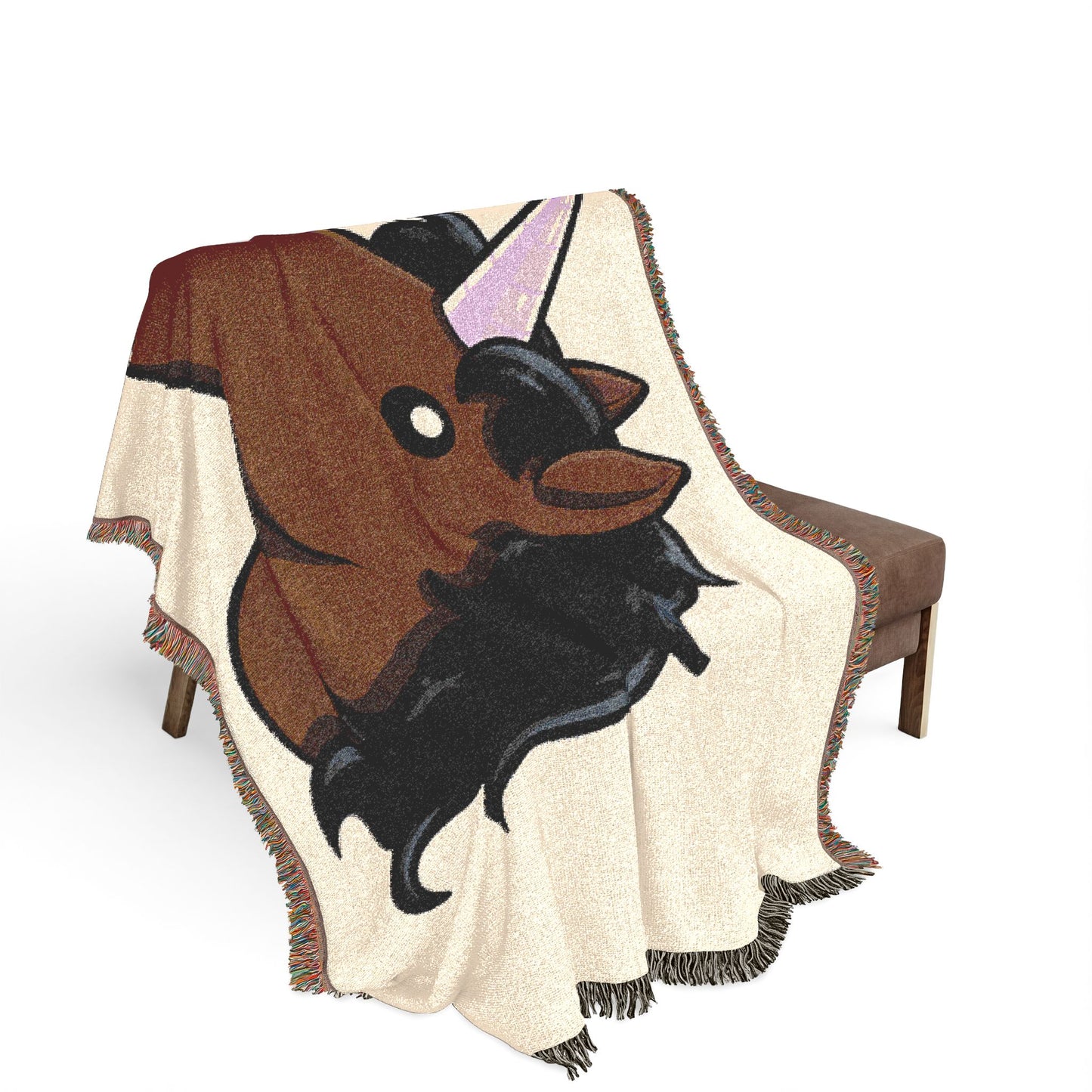 Cocoa Comet. Unicorn 100% Cotton Woven Throw Blanket Original Artwork Heirloom Keepsake Woven Fringe Blanket