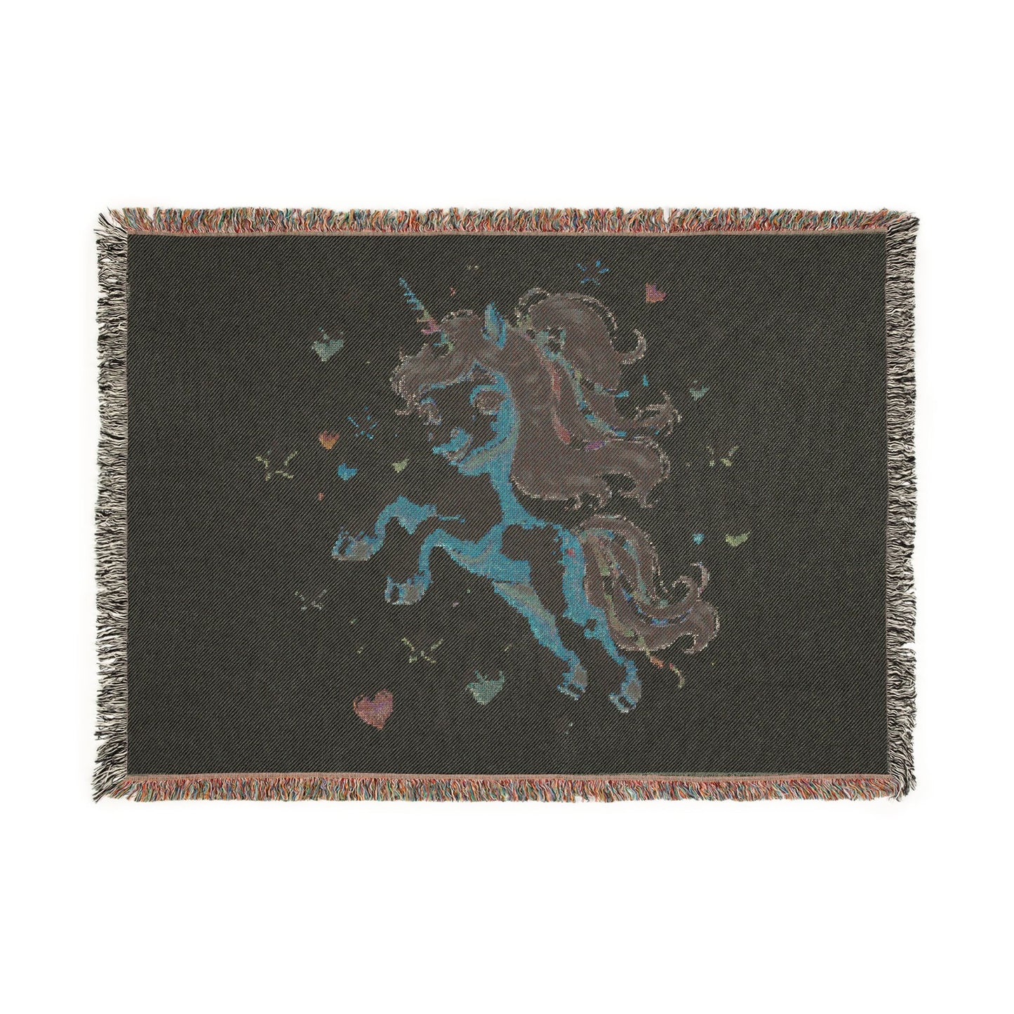Golden Joy Unicorns4everyone Throw Blanket — Cute Black Unicorn Woven Fringe Blanket