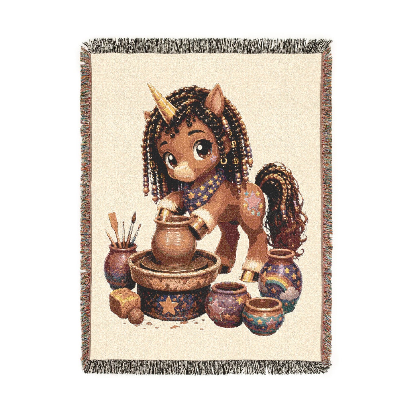 Crafting Chloe The Unicorn Potter 100% Cotton Woven Throw Blanket Original Artwork Heirloom Keepsake Unicorns4everyone