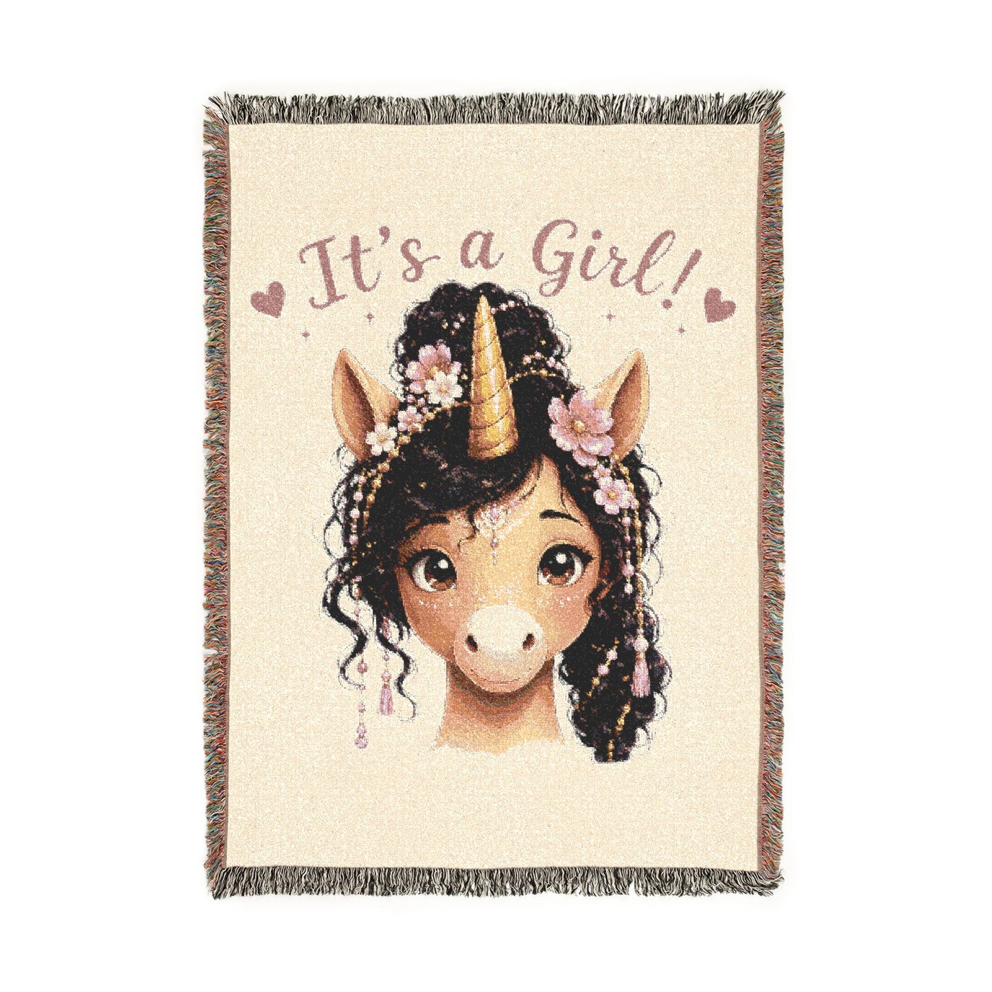 It is a girl Lotus Belle Magical Unicorn 100% Cotton Woven Throw Blanket Original Artwork Heirloom Keepsake Fringe unicorns4everyone