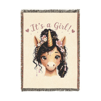 It is a girl Lotus Belle Magical Unicorn 100% Cotton Woven Throw Blanket Original Artwork Heirloom Keepsake Fringe unicorns4everyone