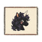 Luna Noir Uncorn 100% Cotton Woven Throw Blanket Original Artwork Heirloom Keepsake Woven Fringe Blanket unicorns4everyone