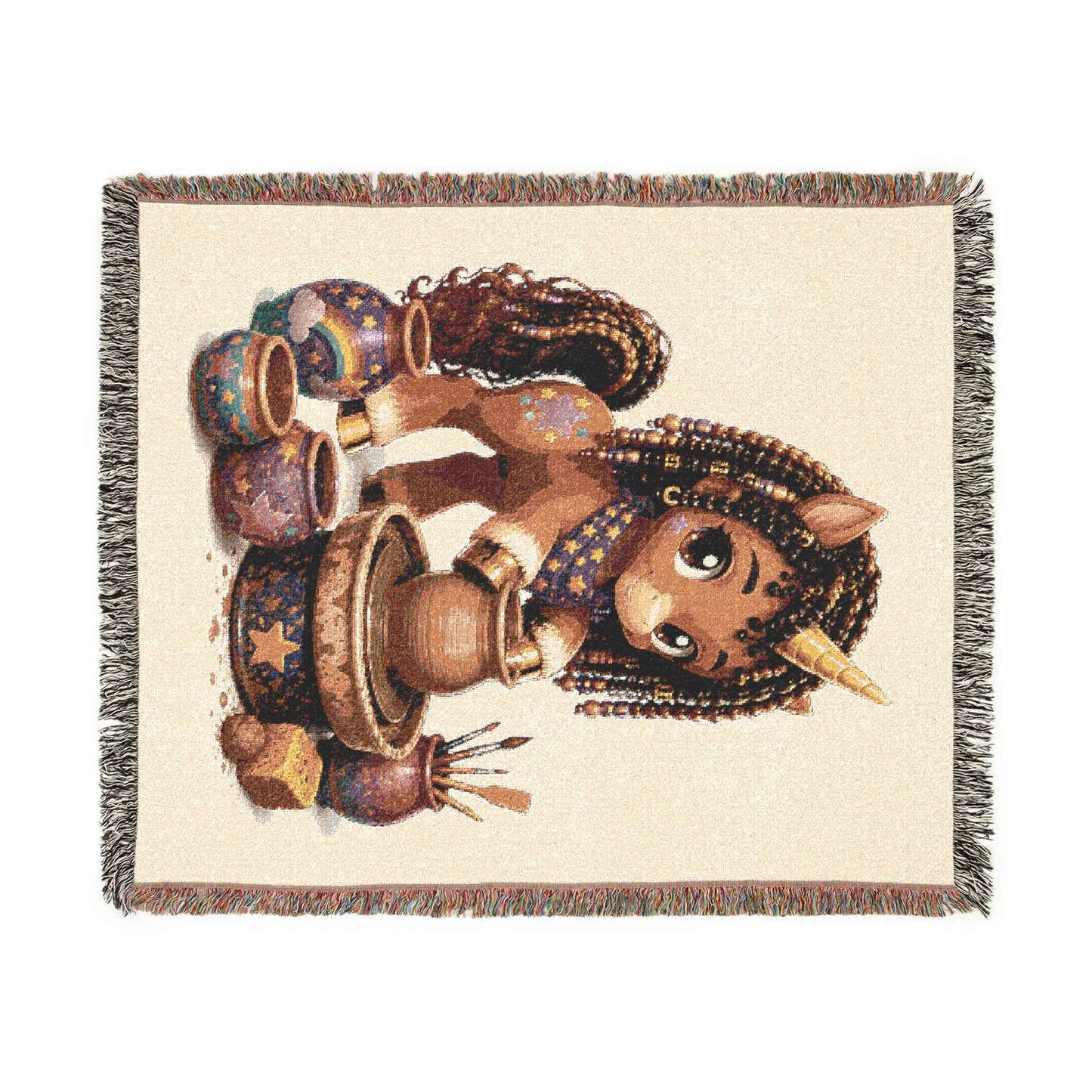 Crafting Chloe The Unicorn Potter 100% Cotton Woven Throw Blanket Original Artwork Heirloom Keepsake Unicorns4everyone