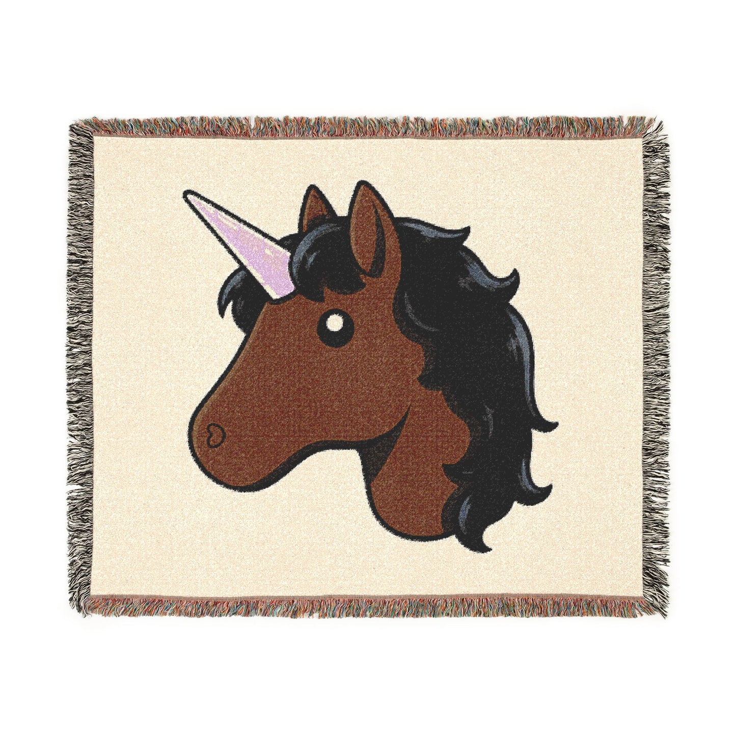 Cocoa Comet. Unicorn 100% Cotton Woven Throw Blanket Original Artwork Heirloom Keepsake Woven Fringe Blanket