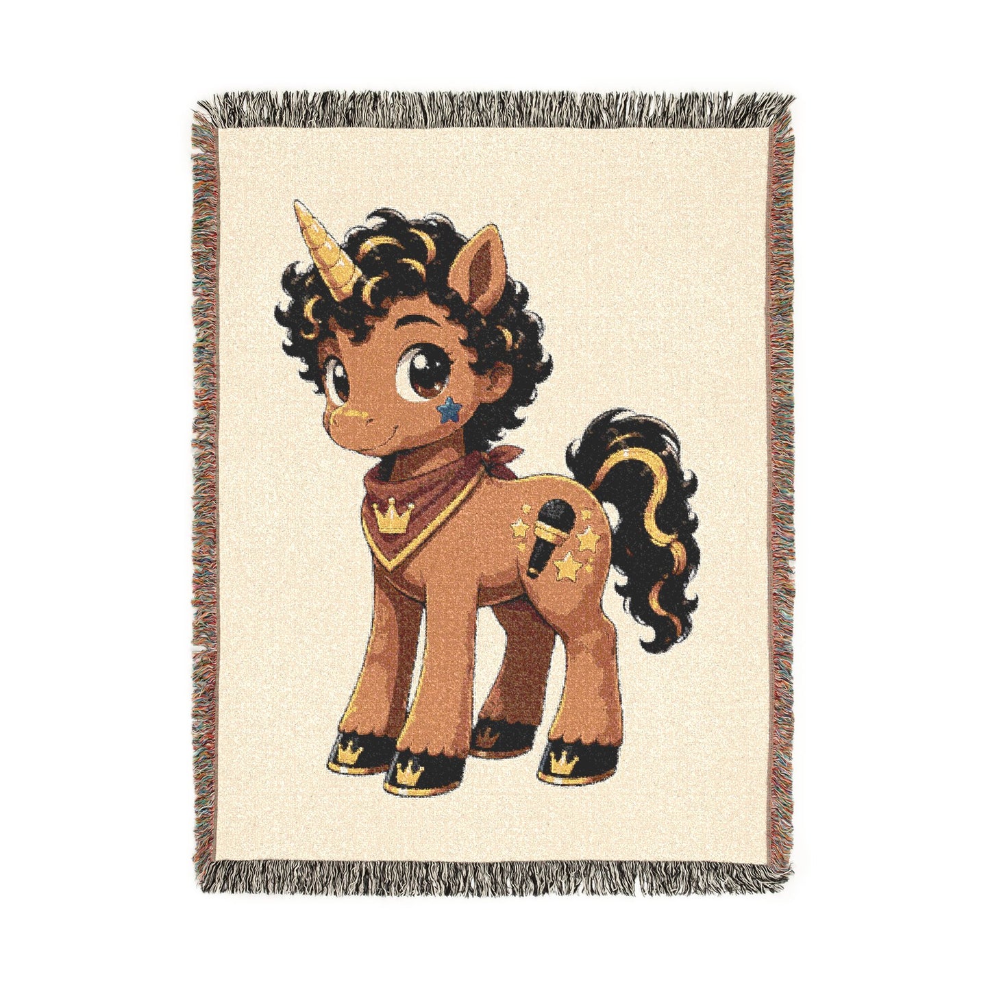 Rockstar Jett Ready for His First Unicorn Concert 100% Cotton Woven Throw Blanket Original Artwork Heirloom Keepsake Unicorns4everyone
