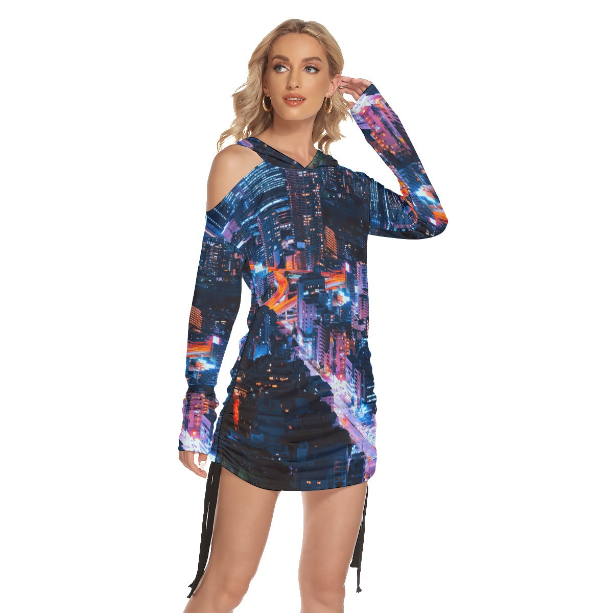 Cruising the City Women's Off-One-shoulder Hoodie Dress With Waist Shirring by Premium Thicc