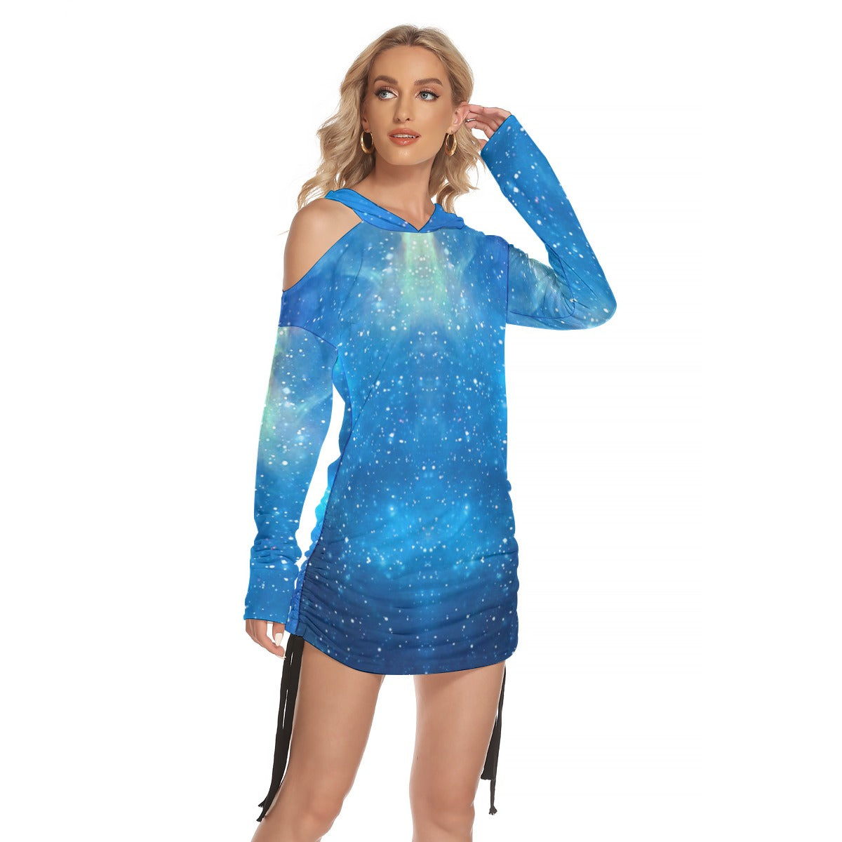 Shining Curiosity Women's Off-One-shoulder Hoodie Dress With Waist Shirring by Premium Thicc