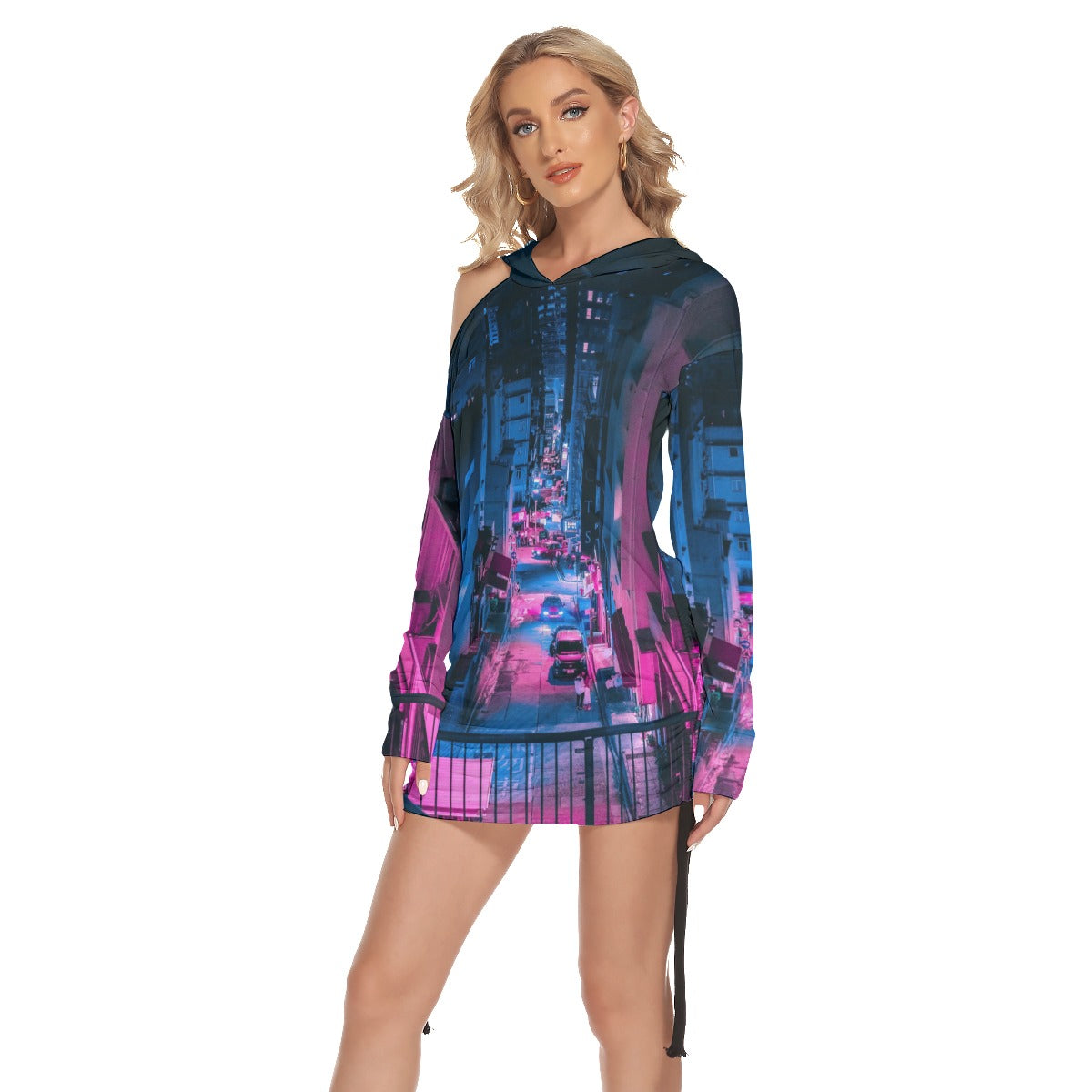 Metropolitan Glow Women's Off-One-shoulder Hoodie Dress With Waist Shirring by Premium Thicc