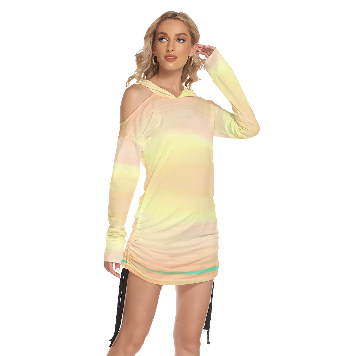 Awake at Sunrise Women's Off-One-shoulder Hoodie Dress With Waist Shirring by Premium Thicc