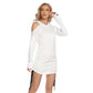 Polar White Off-One-shoulder Hoodie Dress With Waist Shirring by Premium Thicc
