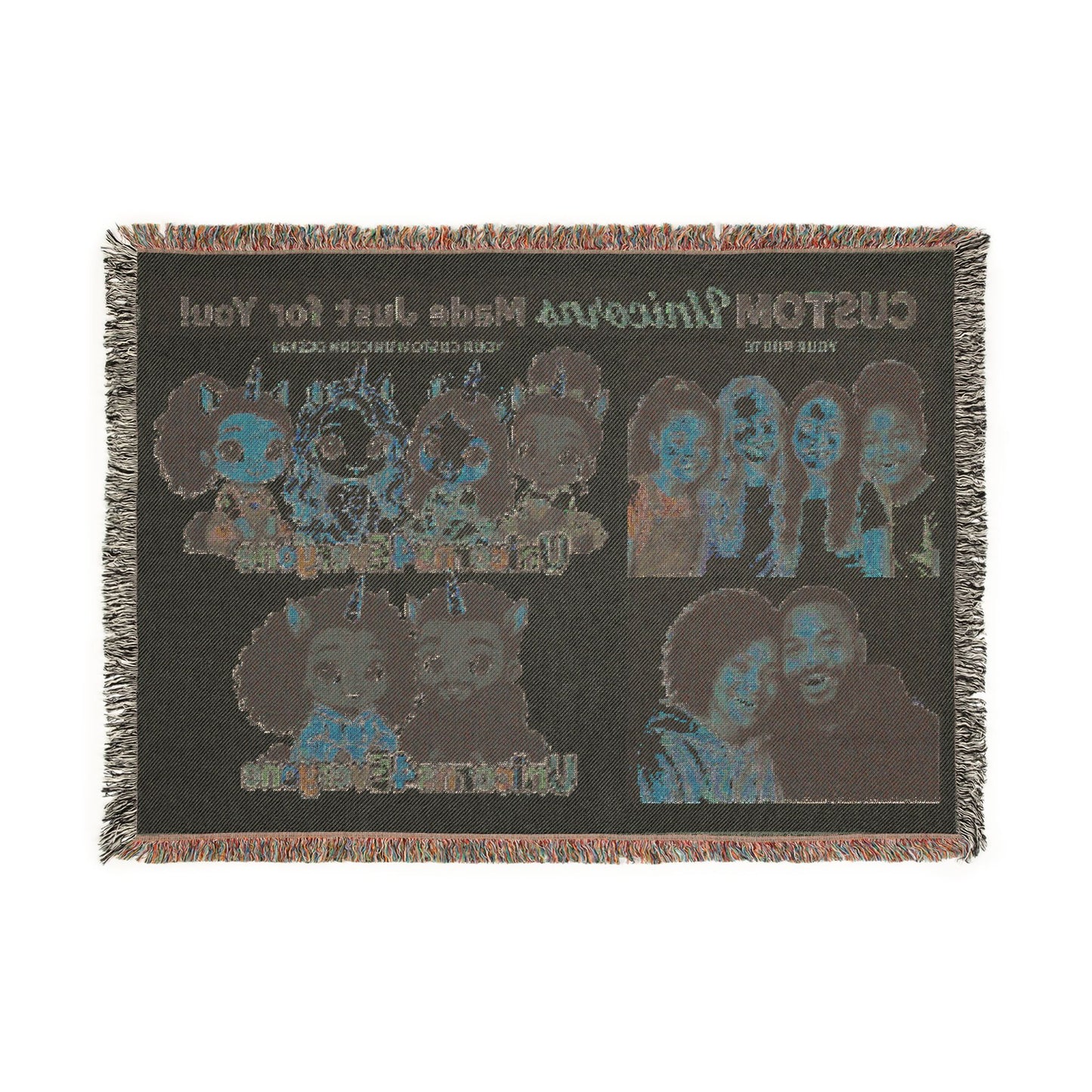 PERSONALIZED CUSTOM ONE OF A KINDl Unicorns4everyone Throw Blanket — Cute Black Unicorn Woven Fringe Blanket