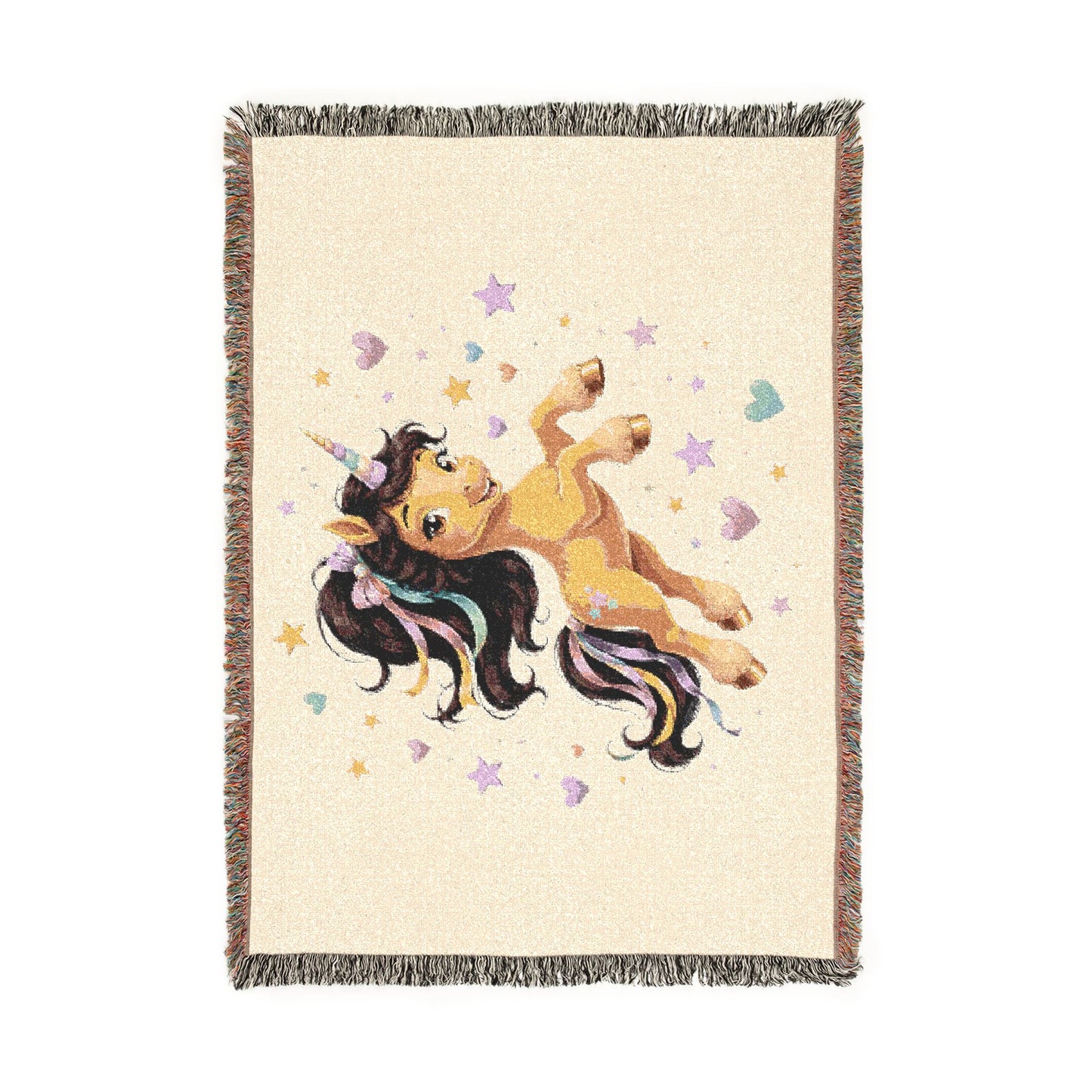 Golden Joy Unicorns4everyone Throw Blanket — Cute Black Unicorn Woven Fringe Blanket