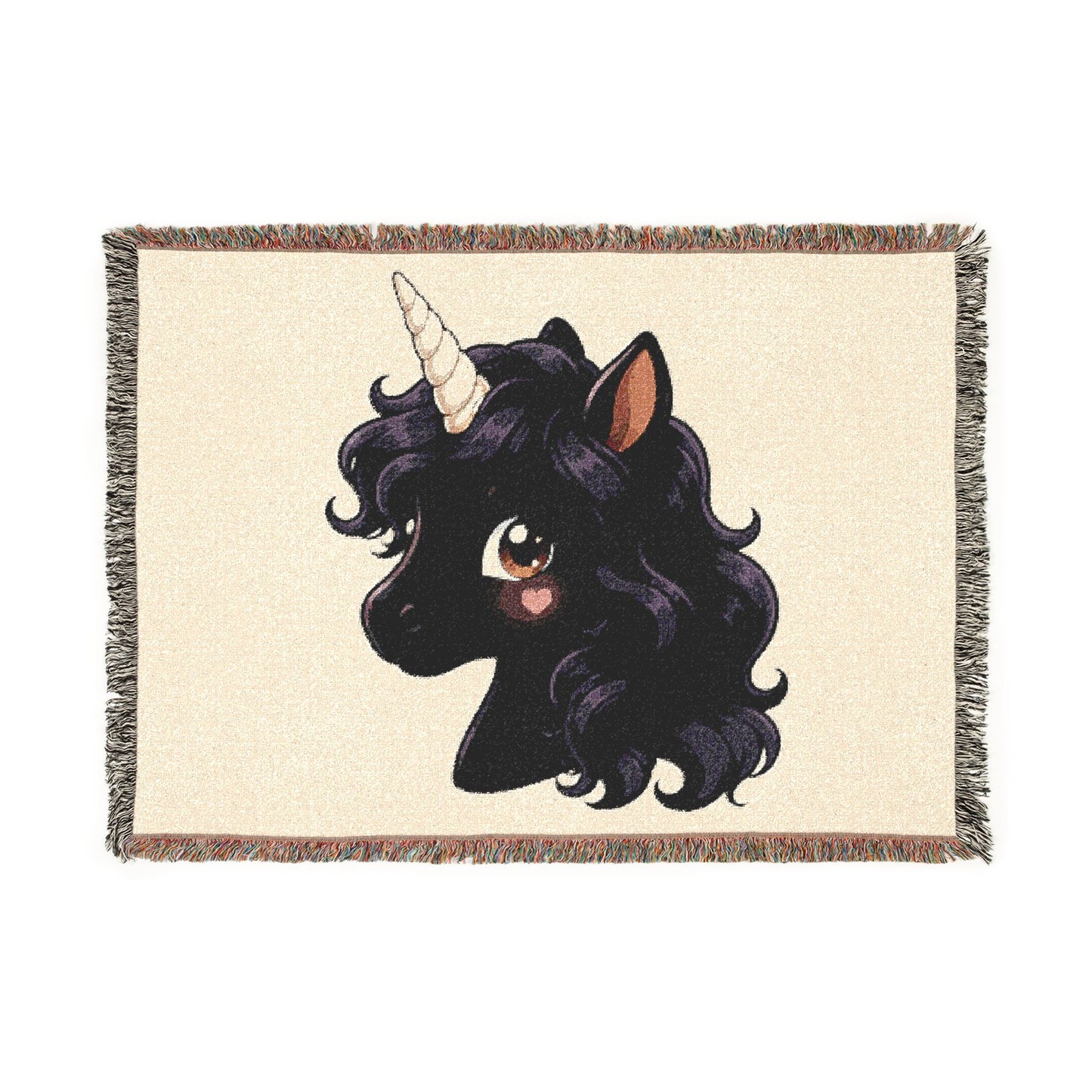 Ebony Magical Unicorns4everyone Throw Blanket — Cute Black Unicorn Woven Fringe Blanket