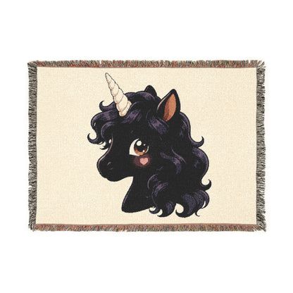 Ebony Magical Unicorns4everyone Throw Blanket — Cute Black Unicorn Woven Fringe Blanket