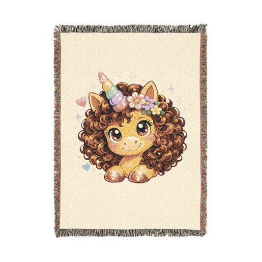 Curly Freckles Unicorn Woven Throw Blanket Premium Cotton Woven Heirloom Blanket Celebrate your heritage Unicorns4everyone Woven Fringe Blanket