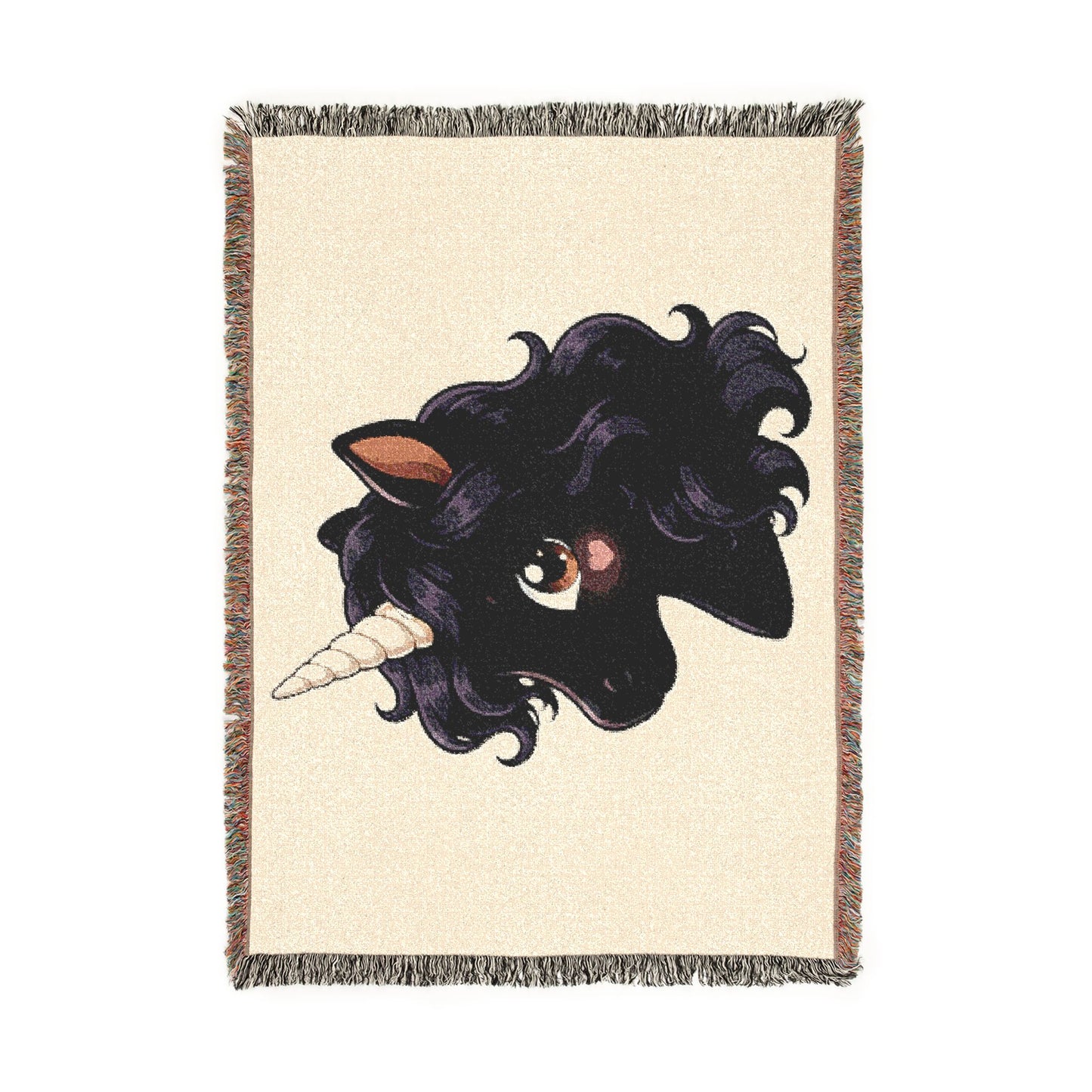 Ebony Magical Unicorns4everyone Throw Blanket — Cute Black Unicorn Woven Fringe Blanket
