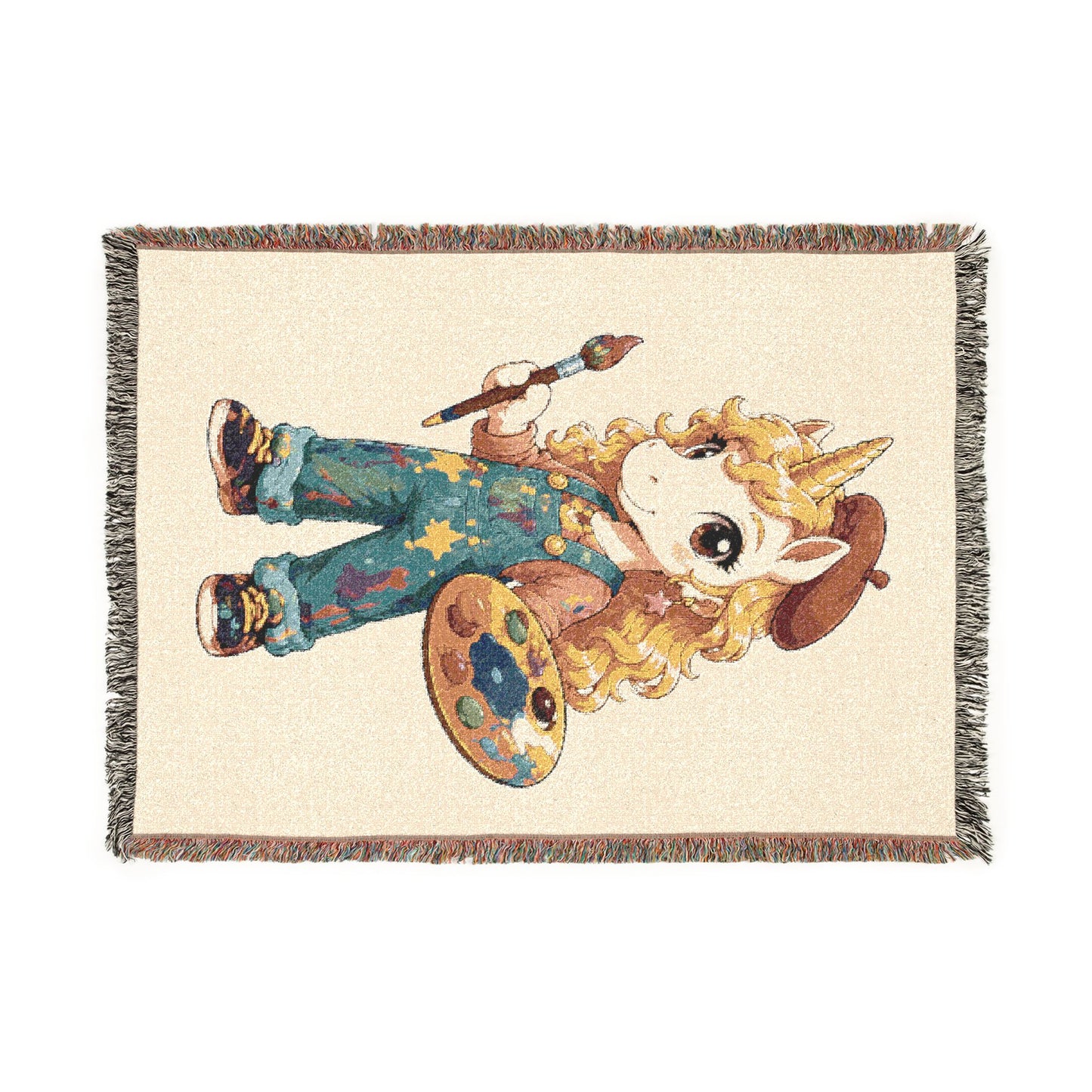 Poppy and Her Paintbrush 100% Cotton Woven Throw Blanket Original Artwork Heirloom Keepsake Unicorns4everyone